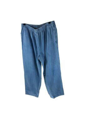 Woman Within Womens 20W Blue Denim Jeans Elastic Waist Pull On Cotton Pants